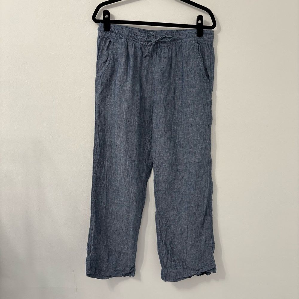 L.L. Bean 100% Linen Blue Chambray Wide Leg Pants Sz 12 Petite